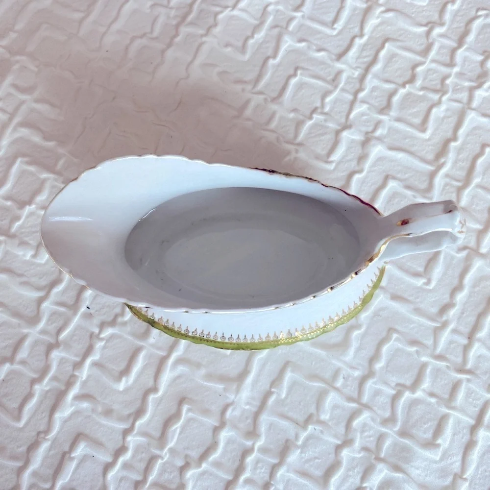 Homer Laughlin Gravy Sauce Boat Elegant White Green